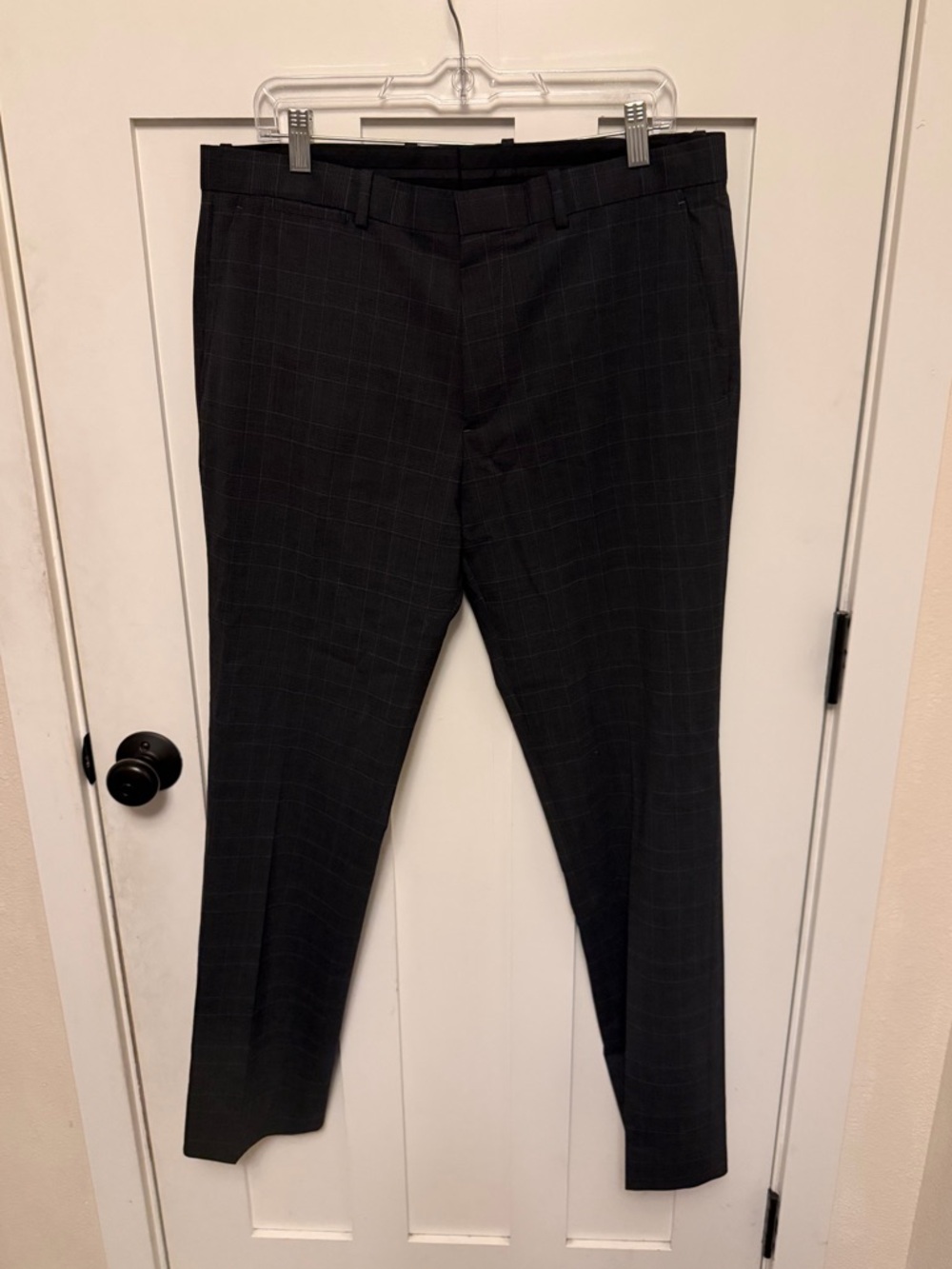Theory Men’s Gray Plaid Wool Dress Pants Trousers Size 34 Academia Flat Front